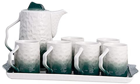 DDKYHU Service à thé en Porcelaine avec Plateau, Ensemble de théière avec 6 Tasses de 200Ml, théière de 1350Ml, Service à thé Moderne pour Le thé, Le café et l'eau