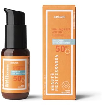 Beauté Mediterranea - SUN PROTECT ANTIOX - Crema Solar Facial SPF 50 - Ligera e Hidratante - Protege Rostro y Cuello - Para Todo Tipo de Piel - 50 ml
