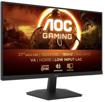 AOC 27G15N2 Monitor Gaming 27 Pulgadas FHD, 180Hz, Fast VA, 1 ms MPRT, Adaptive Sync., HDR10 (1920x1080, 1x HDMI 2.0, 1x DP 1.4), Negro