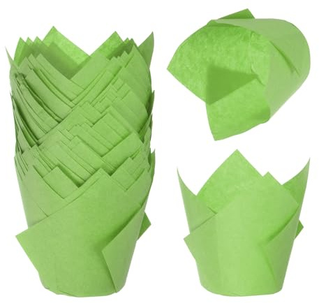 sourcing map 50 pirottini a tulipano, per cupcake, muffin, carta oleata, per matrimoni, feste di compleanno, festival, Natale, colore: verde