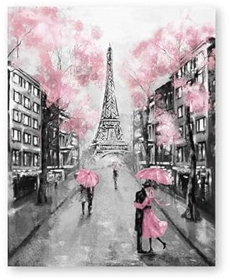 Stadt Paris Ölgemälde Druck Eiffelturm Paar Mit Regenschirm Auf Straße Wand Kunst Bild Poster Leinwand Malerei Wohnkultur 60X90Cm Kein Rahmen