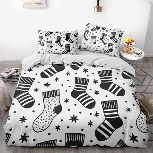 YZQGLHP Bettbezüge 135x200 Schneeflocke Bettwaesche Socke Bettbezug Mikrofaser 3teilig Bettwäsche Weich Atmungsaktiv und 2 Kissenbezüge 80x80 cm mit Reißverschluss