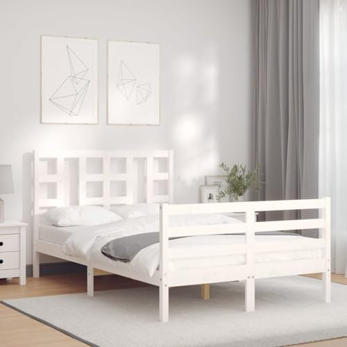 Buzaza Massivholzbett mit Kopfteil Bettgestell Bed Frame Holzbett Kopfteil Bett Schlafzimmer Bett Massivholzbetten Weiß - 3193892