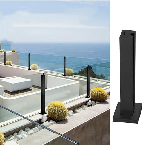 SnamicE Außengeländerpfosten aus Glas, Stütze für Schwarze Glasplatten mit Stabiler Basis, Zaunpfosten-Set für Balkon/Terrasse/Patio, Trennsäule aus Metall, schwarzer M,Black-mid Post-65cm(25 5/8)