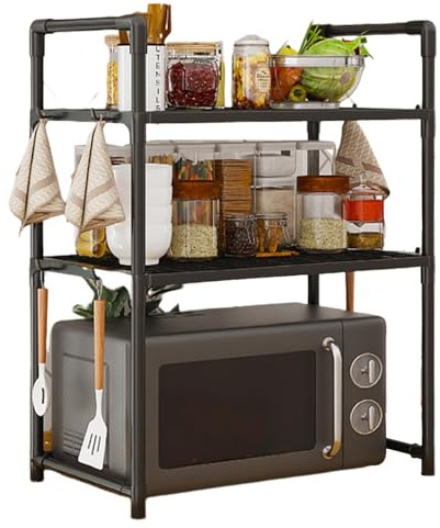 Scaffale Per Forno A Microonde, 2/3 Livelli Mensola Ripiano Della Cucina, Scaffale Per Forno A Microonde Da Appoggio, Mensola Microonde Salvaspazio Con Ganci, Microonde Cucina Organizzatore Ripiani