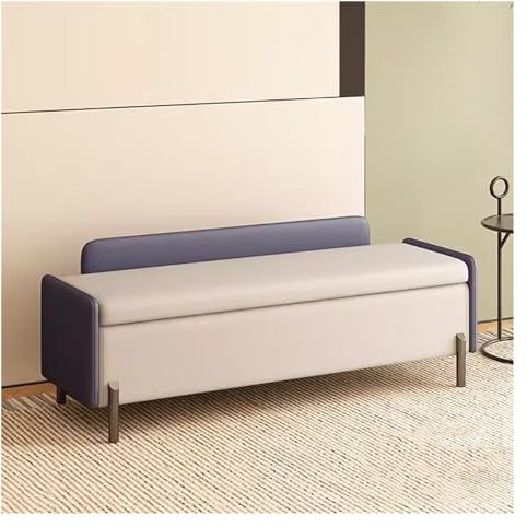 Moderne Sitzbank aus PU-Leder mit dickerem Sitzende der Bettbank, gepolsterte Fensterbank mit Stauraum, 120 cm, Blau