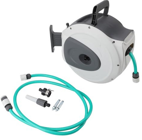 Avvolgitubo per giardino, Avvolgitubo per idropulitrice Tubo retrattile da 65,6 piedi 1/2 pollice Blocco di qualsiasi lunghezza Staffa girevole con riavvolgimento automatico