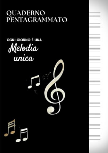 Quaderno pentagrammato A4 nero: quaderno di musica formato grande con oltre 100 pagine numerate, 12 pentagrammi per pagina, indice personalizzabile, copertina nera con frase motivazionale.