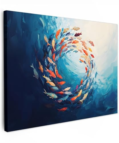 MuchoWow© Leinwand Bilder Wanddeko Wohnzimmer Aesthetic Room Decor Deko | 70x50 cm - Zimmer Wandbilder Modern Bild auf Meer - Fische - Farbenfroh - Dynamisch