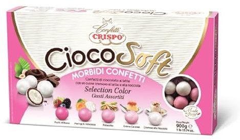 CiocoSoft Morbidi Confetti di Cioccolato al Latte ROSA ai Gusti Assortiti Frutti di Bosco, Meringa & Albicocca, Pistacchio, Crème Caramel, Cremoso alla Nocciola per Crispo 900g