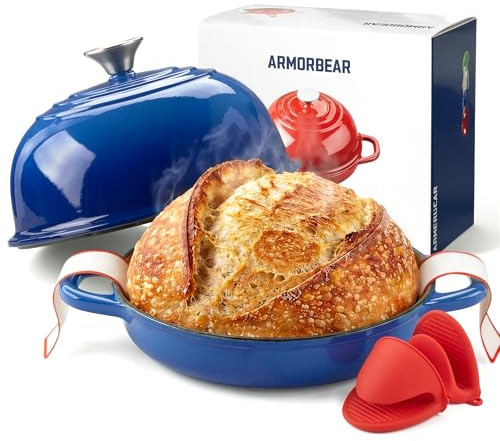 Armorbear Horno holandés para hornear pan, olla holandesa de masa madre de hierro fundido de 5 cuartos con tapa, olla redonda esmaltada de hierro fundido con tapa de cúpula para casera, regalos para