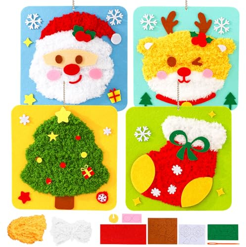 DIY Stickpuppen Set, 4 Stück Cartoon Tier Näh Bastelset, Nähset Pädagogisches, Tierfilz Nähset mit Aufklebern, Filztiere Nähen Set, Anfängerfreundliche Plüschspielzeugnähung, Kunsthandwerks Set