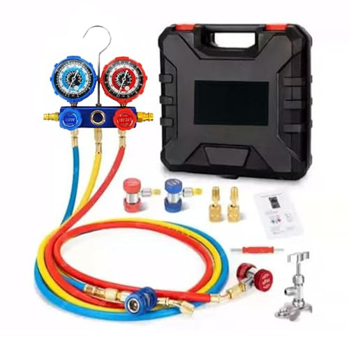 Jeu de Manomètres pour Climatisation | Kit de Manomètres à Frigorigène de Précision | Recharge de Réfrigérant pour Garage, Entretien, Réparation Véhicule et Camion, Service CVC Domestique