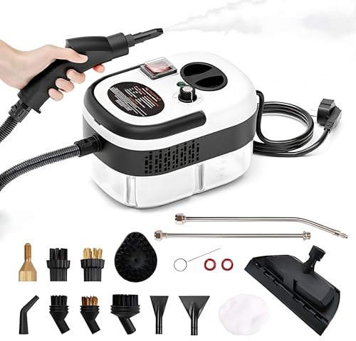 KOLERFLO Pulitore a vapore portatile da 2500 W, capacità 1200 ml, senza fili, portatile, multiuso, con blocco di sicurezza e 15 accessori per casa, divano, auto, pavimenti, vestiti, finestre