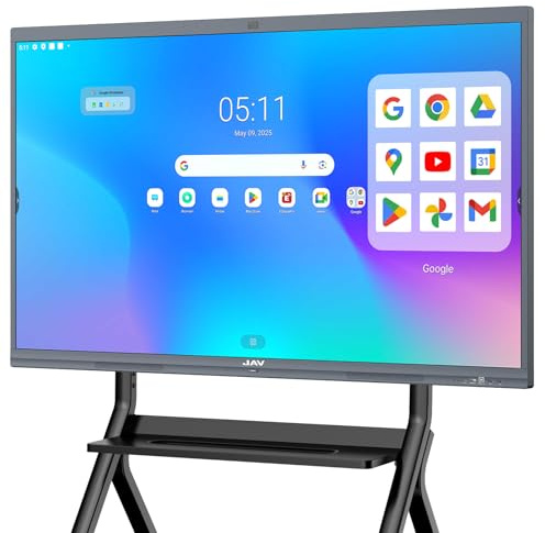 JAV Interaktives Whiteboard Smart Board 75 Zoll 4K UHD Touchscreen Android 14 Google EDLA Zertifiziert Digitales Whiteboard 8+128 GB Eingebaute 48MP AI Kamera für Büro Schule (Inklusive Wandhalterung)
