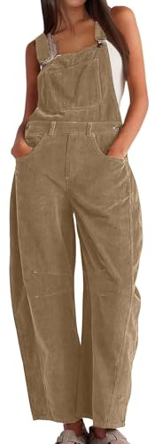 PADOLA Latzhose Damen Arbeitshose Cord Overall mit Verstellbarem Trägern Herbst Jumpsuit mit Multi-Taschen Cordhose weites Bein Latzhosen Elegante Arbeitslatzhose Casual Jumpsuits (XL, Khaki)