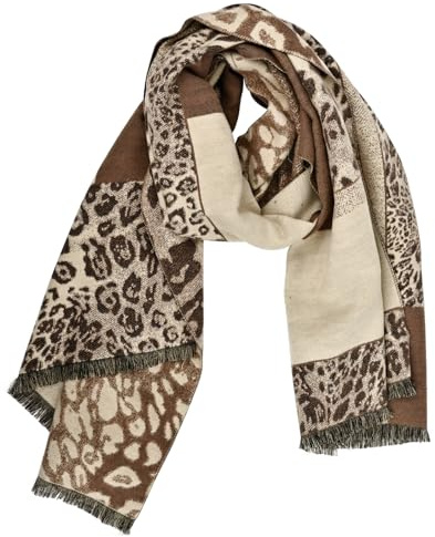 BLNC Schal mit Leopardenmuster, Damen-Schal/Stola 185x65 cm, Kaschmir, warm und bequem, Bekleidungsaccessoire, Geschenk für Frauen und Mädchen.