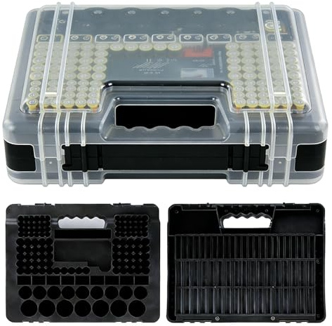GOEDCH Boîte de rangement pour piles 239 pièces : organiseur de piles noir, compatible avec AAA, AA, C, D, 9 V, boîte à piles avec testeur, support de piles, pour la maison et l'atelier