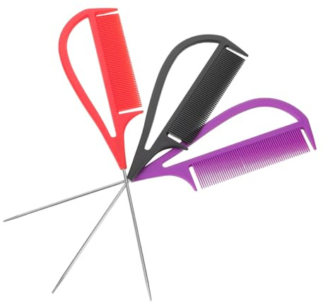 Housoutil Lot de 3 Peignes à Crêper en Métal Queue Longue pour Coiffure Professionnelle Peignes à Queue de Rat pour Mèches Précises et Tresses Accessoires de Coiffure Polyvalents Violet