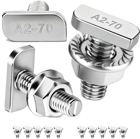 PDKKFF 10 Piezas Tornillos de Cabeza de Martillo M8x30 Acero Inoxidable A2-70, Juego de Tornillos en T con Tuercas de Brida M8 para Rieles de Sistemas Fotovoltaicos, Invernaderos y Montaje Solar