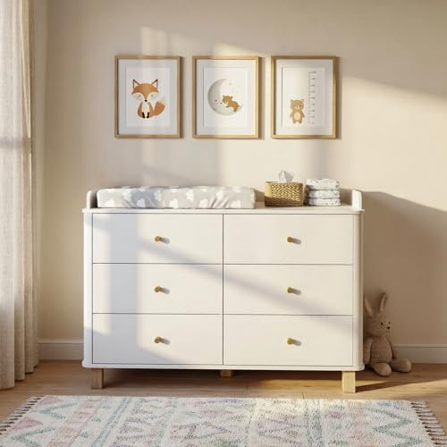 Caldion Wickelkommode mit Wickeltisch Baby Kommode mit 6 Schubladen und Wickelaufsatz Kommode Aufbewahrungsstück für Baby-Schlafzimmer 120x50x80cm Weiß