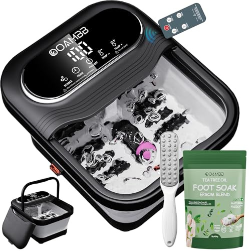 OOAMBB Spa plegable para pies con control de calor, burbujas y temperatura, masajeador de baño de pies con pantalla táctil XL y rodillos de masaje, bañera de remojo de pies, spa de pedicura para