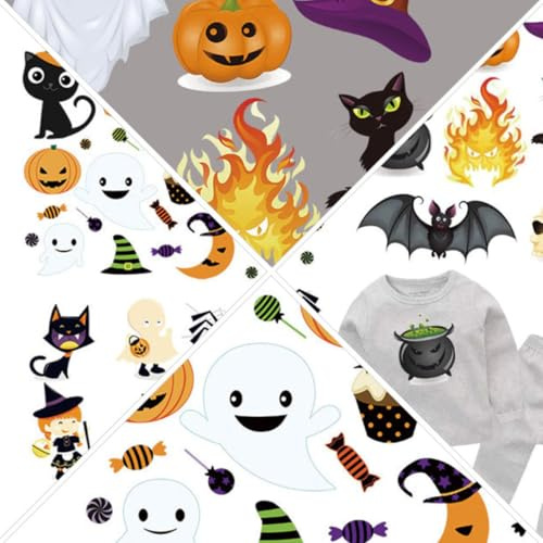 Zerodeko 3 Stück Halloween Wärmeübertragungspflaster mit Verschiedenen Motiven aus Papier zum Aufbügeln für Selbstgemacht Kleidung und Festivaldekoration