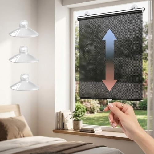 Tende Oscurante con Ventosa per Finestre Auto e Lucernario, Tende a Rullo Anti-UV, Estensibile, 40 60 68 125 200cm Persiane Retrattili Portatili Senza Foratura(60x100cm)