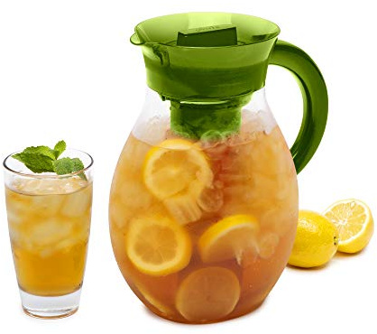 Primula The Big Iced Tea Maker and Infuser, Plastic Beverage Pitcher with Leak Proof, Airtight Lid, Fine Mesh Reusable Filter, Made without BPA, Dishwasher Safe, Green