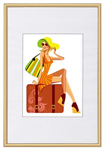 WOLTU Bilderrahmen 13x18, Gold, Kunststoff Fotorahmen mit Passepartout | Posterrahmen New Lifestyle für Poster, Fotos, bruchsichere PS-Platte, aufhängbar u. aufstellbar, Collage-Wanddeko