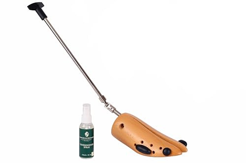 Langer & Messmer Stiefeldehner für Damen gegen drückende Stiefel - gefertigt aus massivem Buchenholz und Mechanik aus Metall - Dehnt in der Weite inkl. Lederdehnerspray 50ml