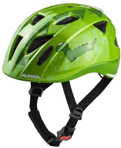 ALPINA XIMO - Leichter, Sicherer & Bruchfester Fahrradhelm Mit LED-Licht Für Kinder, Green Dino, 45-49 cm