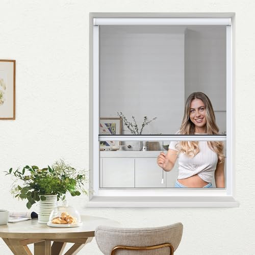 jarolift 4 in 1 Zanzara Insektenschutzrollo Fliegengitter für Fenster, Bausatz mit Aluminium-Rahmen, Robustes Fiberglas-Gewebe, 100 x 160 cm (B x H), Weiß