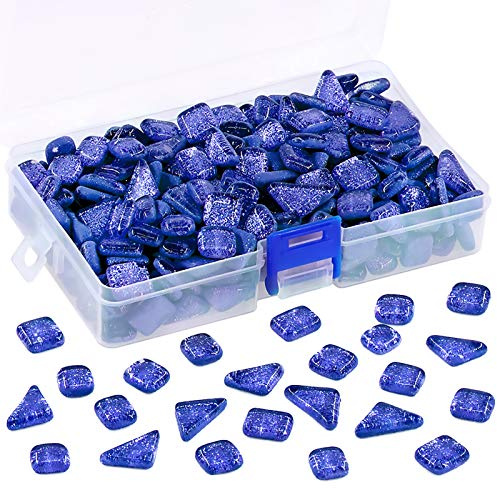 Swpeet Mosaikfliesen-Sortiment, 0,5 kg, Saphirblau glänzend, Kristall-Serie, quadratisch und dreieckig, echte Mosaikfliesen, Glitzerkristall-Mosaik, perfekt für Heimdekoration, Basteln, Mosaikfliesen