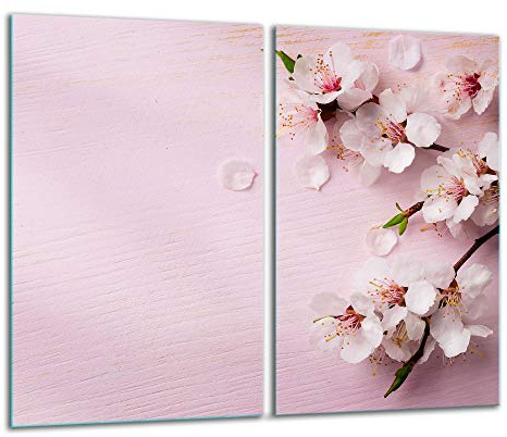 TMK - Placa protectora de vitrocerámica 30 x 52 cm 2 piezas cocina eléctrica universal para inducción protección contra salpicaduras tabla de cortar de vidrio templado como decoración, rosa flores