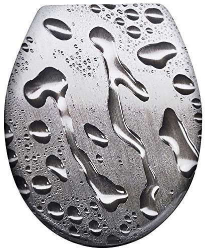 NAIZY WC-Sitz mit Absenkautomatik Toilettendeckel Toilettensitz aus Hartplastik Antibakteriell Klodeckel aus Duroplast Universal Größe, 14 Bilder zur Auswahl (Wassertropfen)