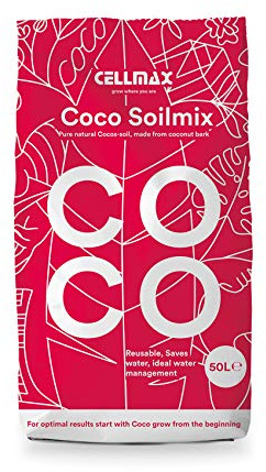 Cellmax Coco Soil Mix | Professionelle kokoserde für die Kultivierung in Töpfen | Für alle Pflanzenarten | Torffrei | Optimale Kapillarwirkung | RHP-Gütezeichen | 50L