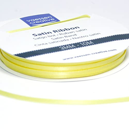 Vaessen Creative Satinband, Pastellgelb, 3 mm x 10 m Doppelsatinband, Schleifenband, Dekoband, Geschenkband, Stoffband für Hochzeit, Taufe und Geburtstagsgeschenke
