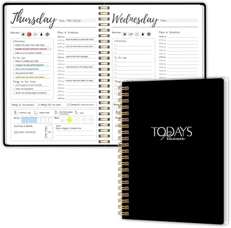 Arbeitsplaner – Tages- & Wochenplaner mit Stundenplänen, To-Do-Liste, Aufgaben, Ausgaben-Tracker, undatierter 7-Tage-Planer Start jederzeit, flexibler PVC-wasserdichter Bezug, 25.4 x 18.5 cm