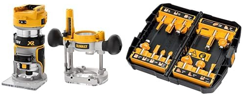 DEWALT - Affleureuse Défonceuse Brushless XR 18V - Plongée 55mm & Coffret 12 Fraises de Défonceuse - DT90016-QZ - Set de Fraises à Rainurer bois en Acier avec Coffret de Transport - Manche Ø 8mm
