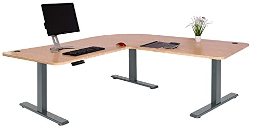 Mendler Eck-Schreibtisch HWC-D40 178x178cm - Hellbraun, anthrazit-grau | Computertisch, elektrisch höhenverstellbar 84kg, MVG