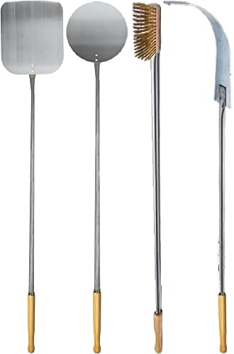 Lot de 4 pelles à pizza avec pelle en acier inoxydable et manche en aluminium - Kit poêles de four (longueur totale 120 cm environ)
