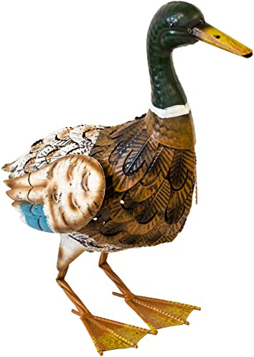Dekofigur Ente, 40 cm große Metallfigur, Stockente, Erpel, Gartenvogel