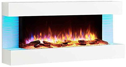 FLAMME Kingston Wall Mounted Fireplace up to 60 with 3 Flame Colours and 13 Mood Lighting Options (50 WHITE)