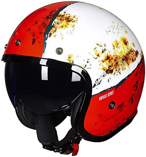 ZLYJ Motorrad Jethelm Mit Visier, Retro Pilotenhelm Scooterhelm Im Vintage Look, Qualität Nach ECE-Norm C,XX-Large