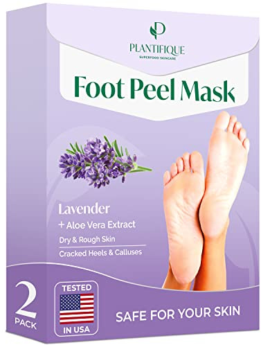 PLANTIFIQUE Foot Peeling Mask 2 Pack | Dermatologically Tested Repairs Heels & Removes Dry Dead Skin for Baby Soft Feet | Exfoliating Foot Peel Mask for Dry Cracked Feet | Lavender
