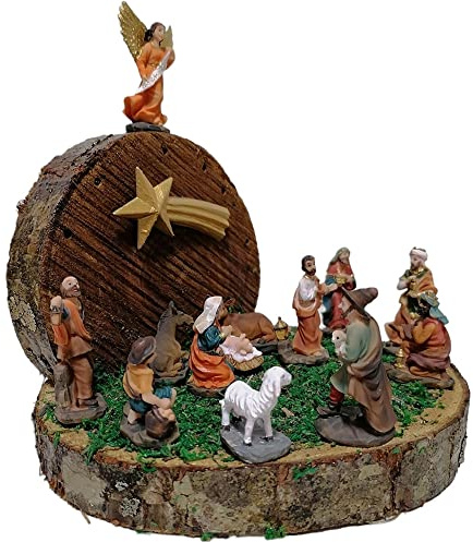 Grotta su Tronco con pastori luci e natività Completa di Natale Sacra Famiglia presepe casa addobbi Capanna Decorazioni Albero
