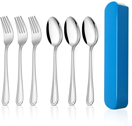 HaWare Children Fork and Spoon Set, 6 Pcs Stainless Steel Toddler Flatware Kids Cutlery Include 3 Forks, 3 Spoons, Silverware Case, Mirror Finish & Dishwasher Safe (Siver)