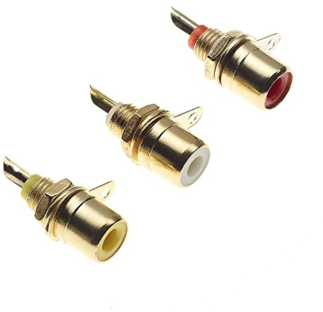 Phono-Buchsen - RCA-Gehäusebuchsenadapter, vergoldet mit Lötanschluss - rot, weiß und gelb - A/V-Farbcodierung für Verstärker-Audioanschlussstecker - 3 Stück