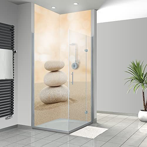 WANDFREUDE individuelle Duschrückwand Aluverbundplatte auf Maß (2 Stück - Steine im Sand - Premium Brillant Lack) – Dusche Wandverkleidung Duschwandverkleidung Duschrückwände